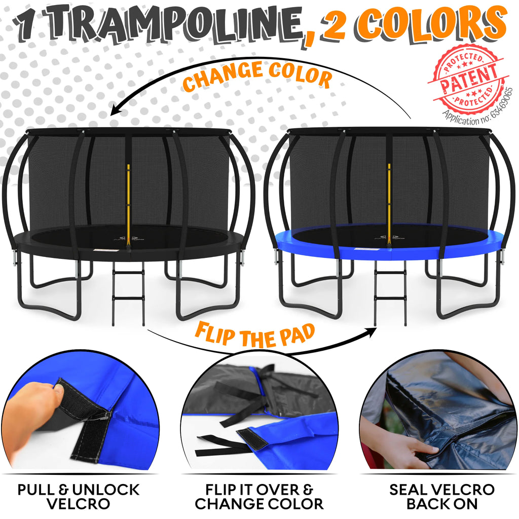 Jumpzylla 16FT Trampoline with Enclosure & Double Color Pad, ASTM Certified, 4-Leg Stability