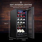 18 Bottle Compressor Wine Cooler Refrigerator w/Lock, Large Freestanding Wine Cellar For Red, White, Champagne or Sparkling Wine, 41f-64f Digital Temperature Control Fridge Glass Door Black