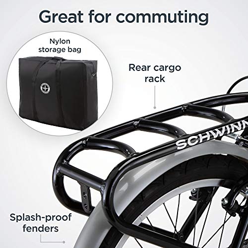 Schwinn Loop Adult Folding Bike, 20′′ Wheels, 7-Speed, Step-Through Frame, with Cargo Rack & Bag