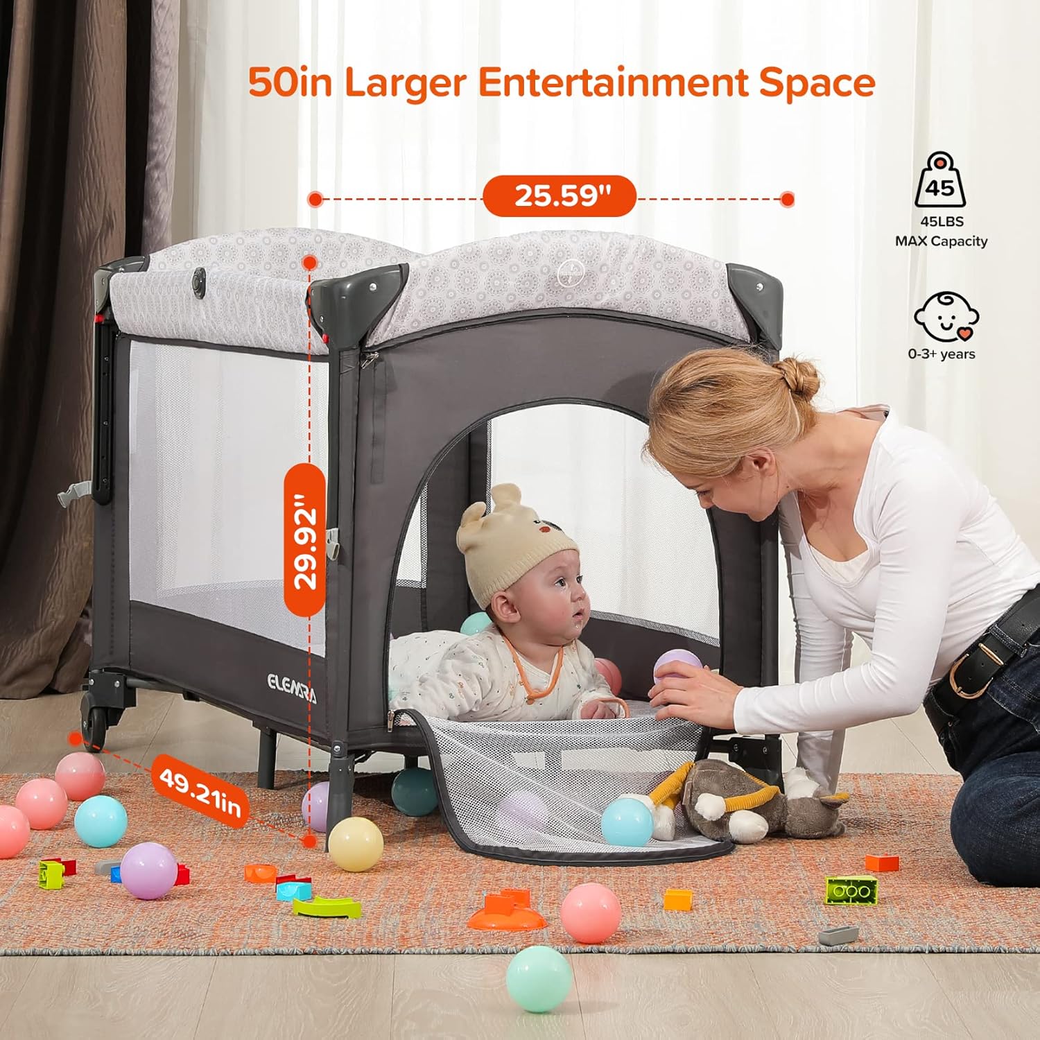 ELEMARA 4 in 1 Wide Baby Bassinet Bedside with Diaper Changer