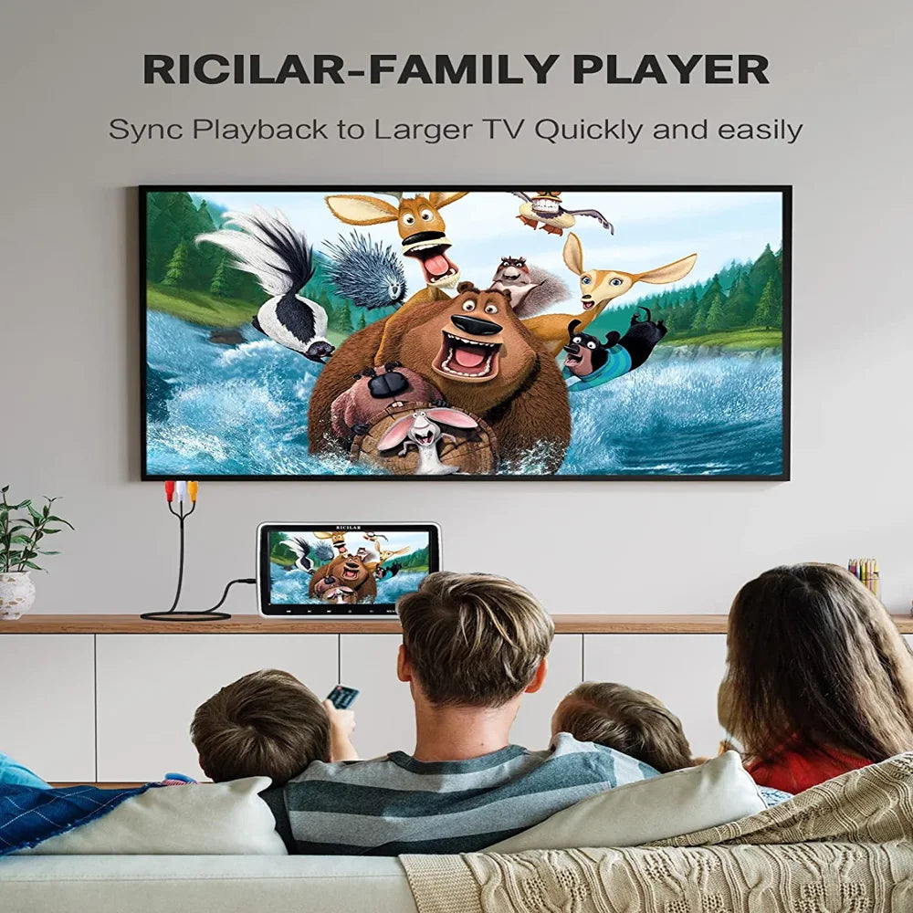 RICILAR 10.5′′ Dual Screen Portable Car DVD Player, HD, Multi-Format, Includes Headphones & Mounts