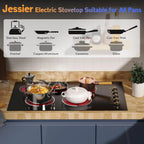 Electric Cooktop 30 Inch - 5 Burners Built-in Ceramic Cooktop, 30" Electric Stove Top with Glass Protection Metal Frame, 9 Heating Level, 8400W, 220-240V for Hard Wire(No Plug)