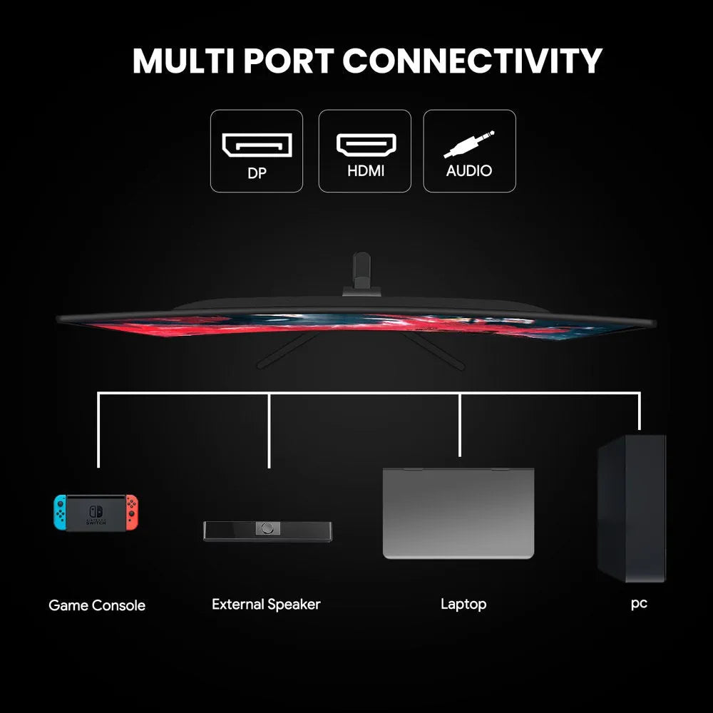 CRUA 24" 180Hz Curved Gaming Monitor - FHD 1080P Frameless Computer Monitor, AMD Freesync, Low Motion Blur,Dp&Hdmi Port, Black