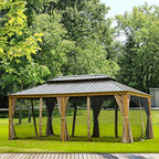 Outdoor Hardtop Gazebo 2021 New – Galvanized Steel Double Roof,Patio Gazebo Canopy with Privacy Curtains and Netting,WoodLooking Finish Aluminum Frame Cavus 12'X20′ by domi outdoor living