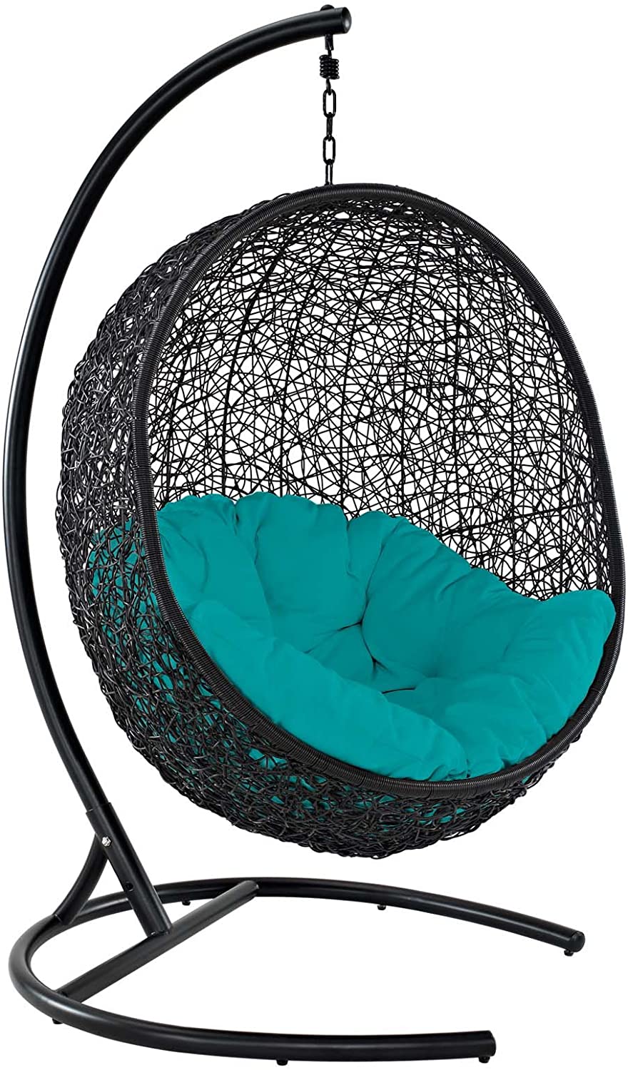 EEI739BEISET Encase Wicker Rattan Outdoor Patio Porch Lounge Egg, Swing Chair with Stand, Beige