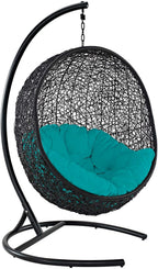 EEI739BEISET Encase Wicker Rattan Outdoor Patio Porch Lounge Egg, Swing Chair with Stand, Beige