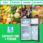 2.4 Cu.Ft Mini Fridge with Freezer & Double Door Small Tiny Size Refrigerator with 7 Temperature Control Knob Only Suitable for One Person Use Black