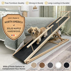 Dog Ramp for Beds - Adjustable up to 37" High Beds with Low Incline, Safety Rails & Anti-Slip Grip, for Small Dogs up to 50lbs - Solid Hardwood, Made in North America