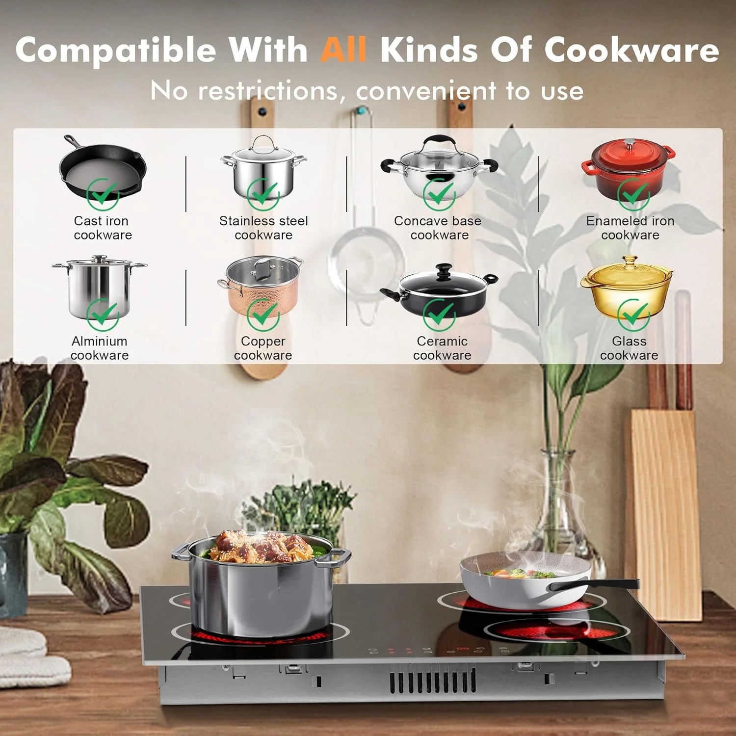 Electric Cooktop 30 Inch - 5 Burners Built-in Ceramic Cooktop, 30" Electric Stove Top with Glass Protection Metal Frame, 9 Heating Level, 8400W, 220-240V for Hard Wire(No Plug)