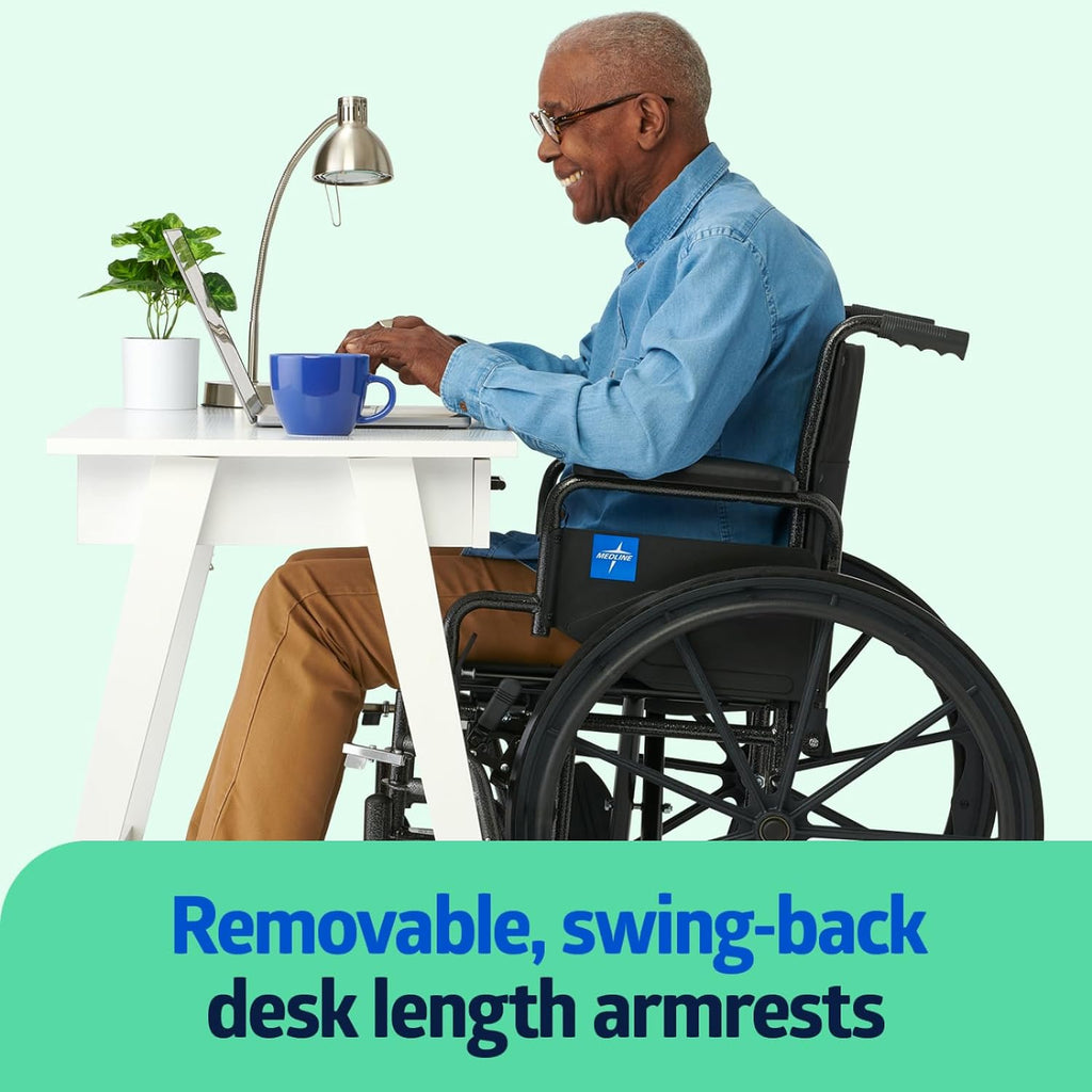 Lightweight Wheelchair for Adults With Swing-Back, Desk-Length Arms, Elevating Leg Rests; 18W" x 16"D Seat