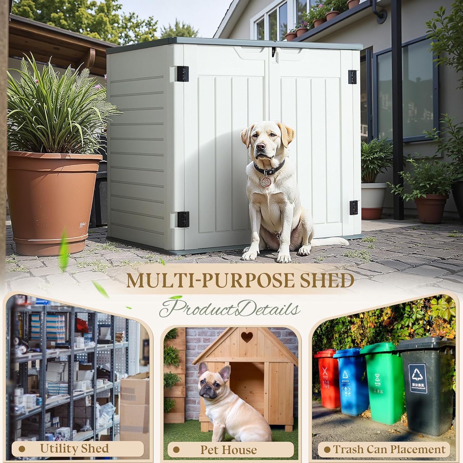 Greesum Outdoor Horizontal Resin Storage Sheds Weather Resistant Resin Tool Shed