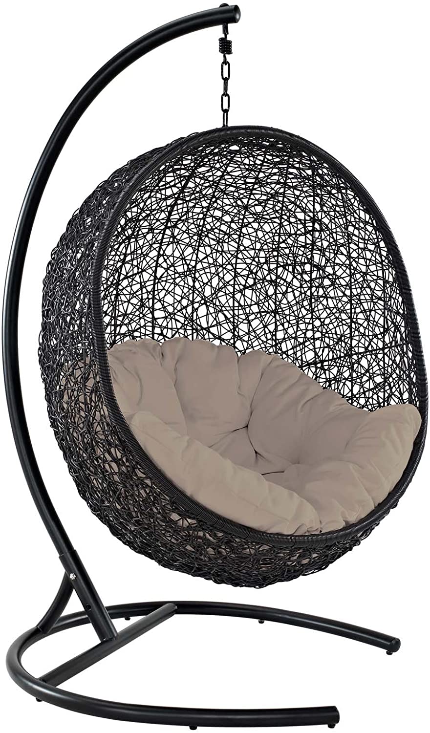 EEI739BEISET Encase Wicker Rattan Outdoor Patio Porch Lounge Egg, Swing Chair with Stand, Beige