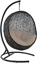 EEI739BEISET Encase Wicker Rattan Outdoor Patio Porch Lounge Egg, Swing Chair with Stand, Beige