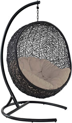 EEI739BEISET Encase Wicker Rattan Outdoor Patio Porch Lounge Egg, Swing Chair with Stand, Beige