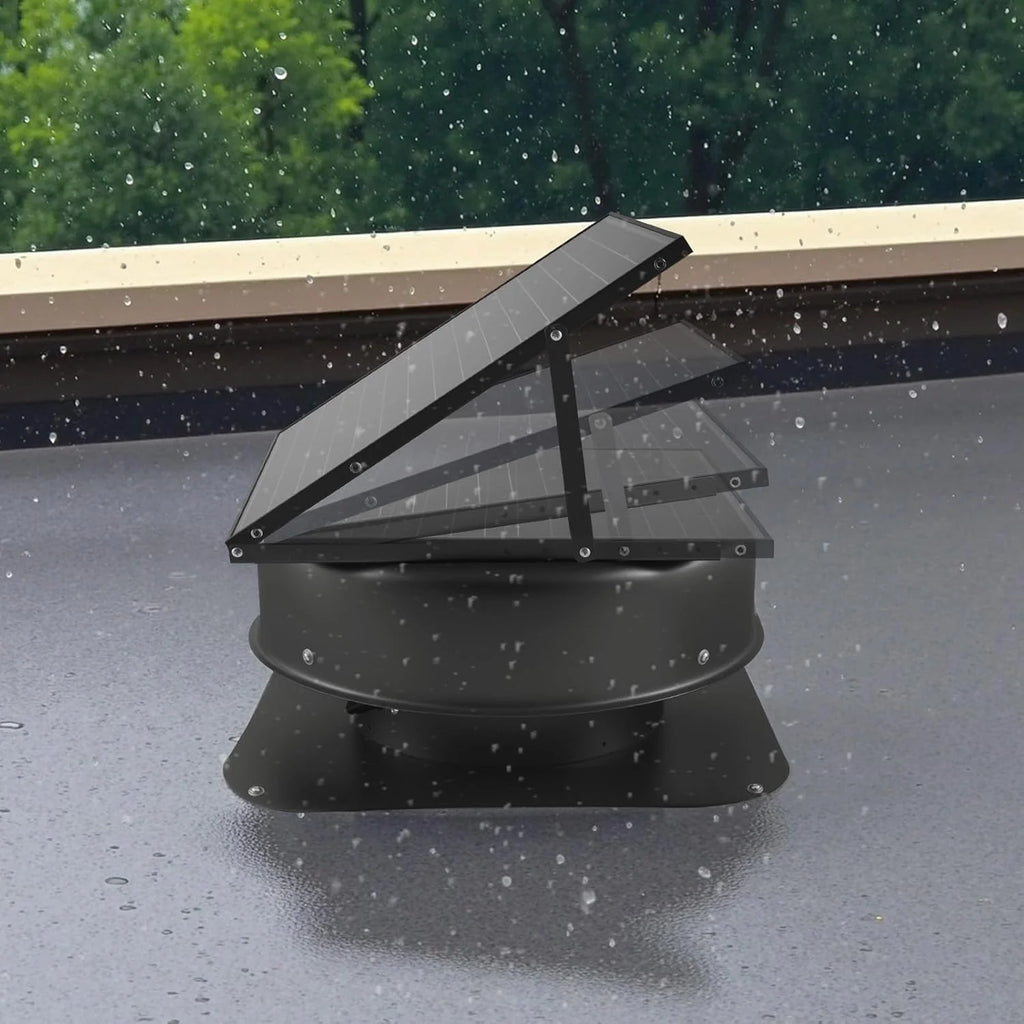 Roof attic exhaust fan, 50-watt intelligent solar roof ventilation fan, equipped with thermostat, remote control, 3000 cubic feet per minute airflow, built-in smoke sensor and automatic stop function (for cooling and dehumidification)