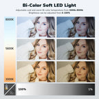 D50 LED Video Light Panel Lights 15.4", 2 Packs 45W 3000K-8000K Bi-Color Dimmable Photography Lighting, CRI 96+ Videography Lighting for Video Shooting/Gaming/Live Stream/Studio/Film