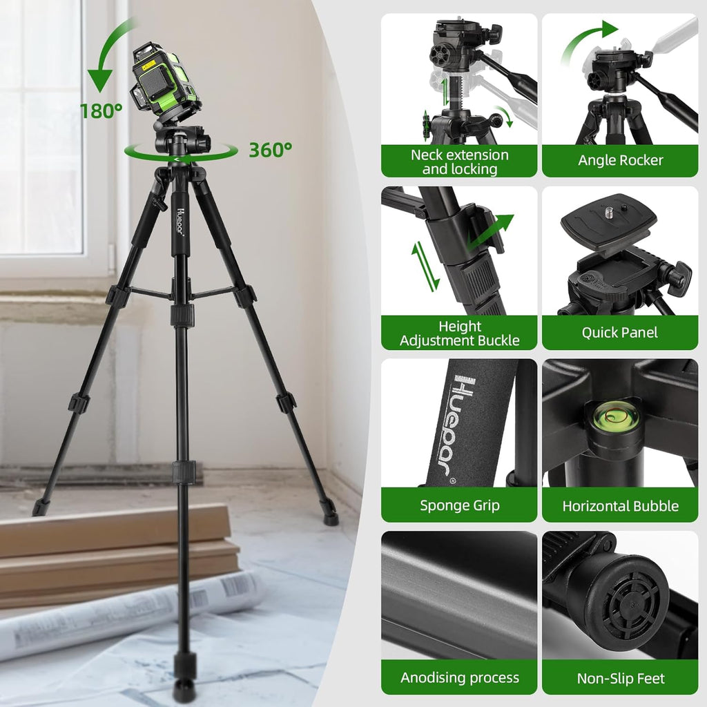 Huepar 360 Self Leveling Rechargeable Lazer Level with Tripod