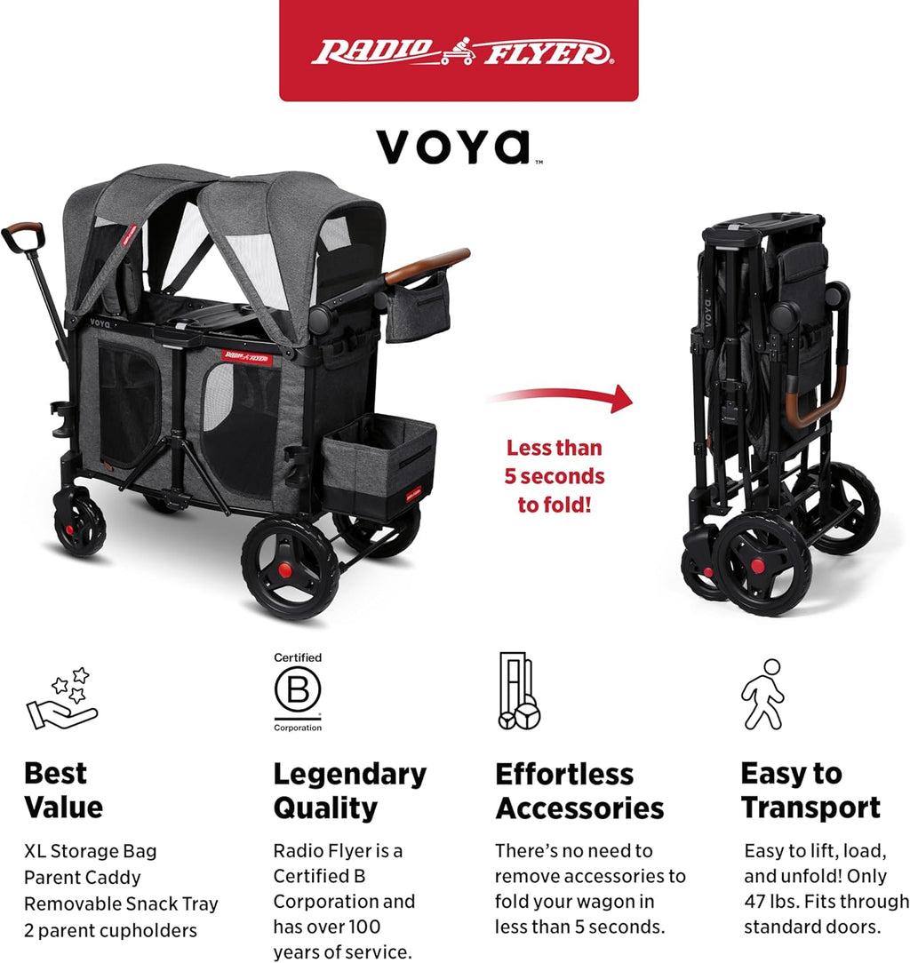 Stroller Wagon, 4 Seater Wagon Stroller for Kids with Low Sides, Baby Stroller Wagon, Quad Stroller