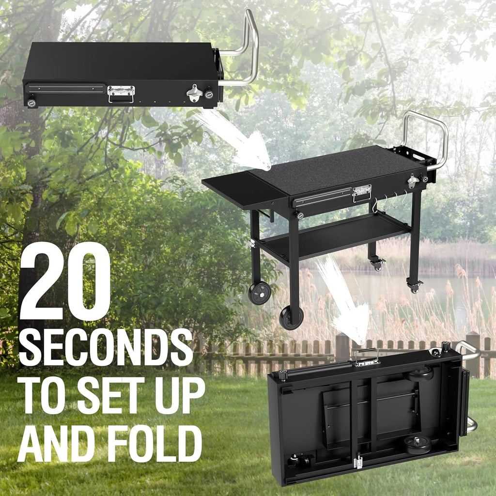 Blackstone Ninja Portable Grill Cart – Folding BBQ Table with Wheels, Durable Outdoor Cooking Station