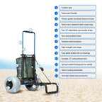 My Beach Cart Heavy Duty Folding Cart with 12′′ Balloon Tires, Aluminum Frame, Adjustable Handle, Large Mesh Bag for Sand