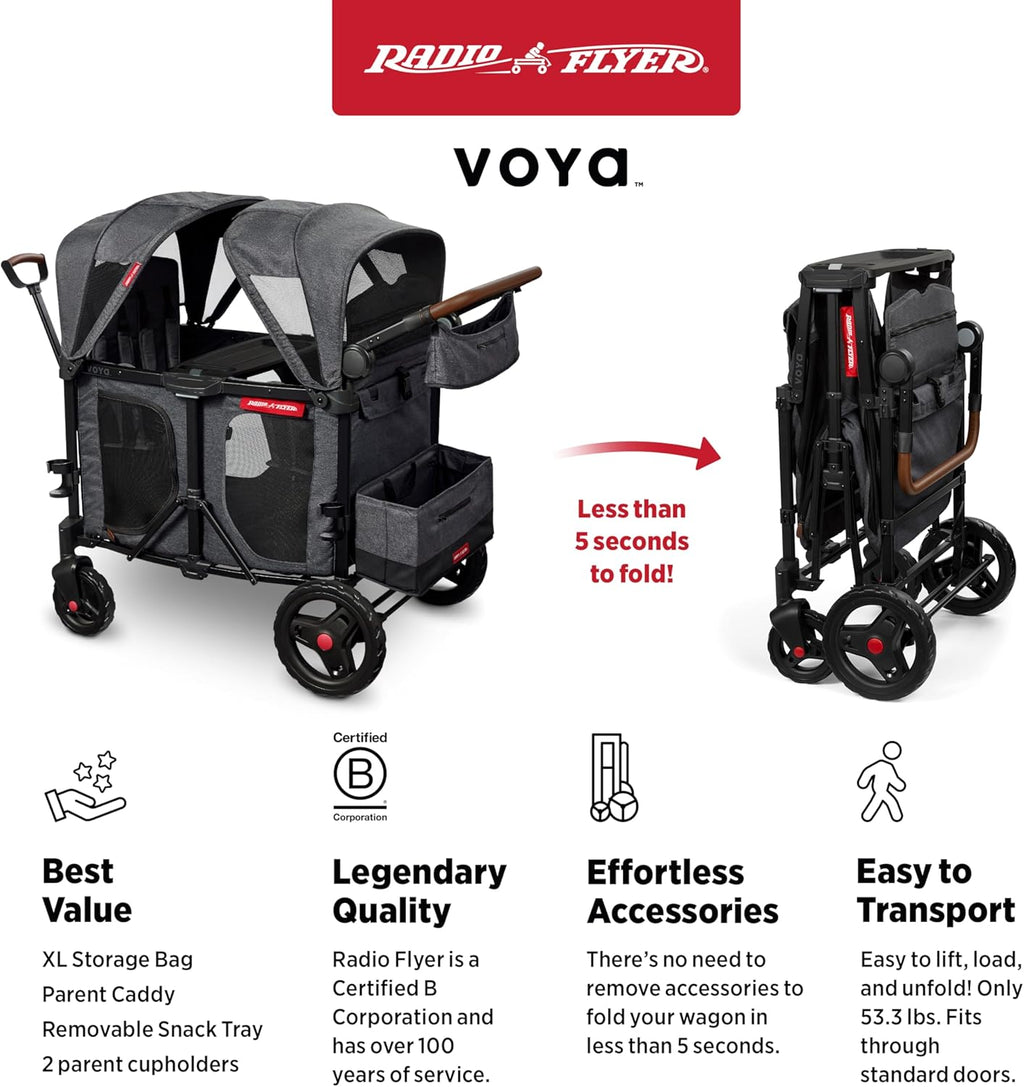 Stroller Wagon, 4 Seater Wagon Stroller for Kids with Low Sides, Baby Stroller Wagon, Quad Stroller