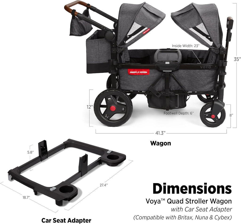 Stroller Wagon, 4 Seater Wagon Stroller for Kids with Low Sides, Baby Stroller Wagon, Quad Stroller