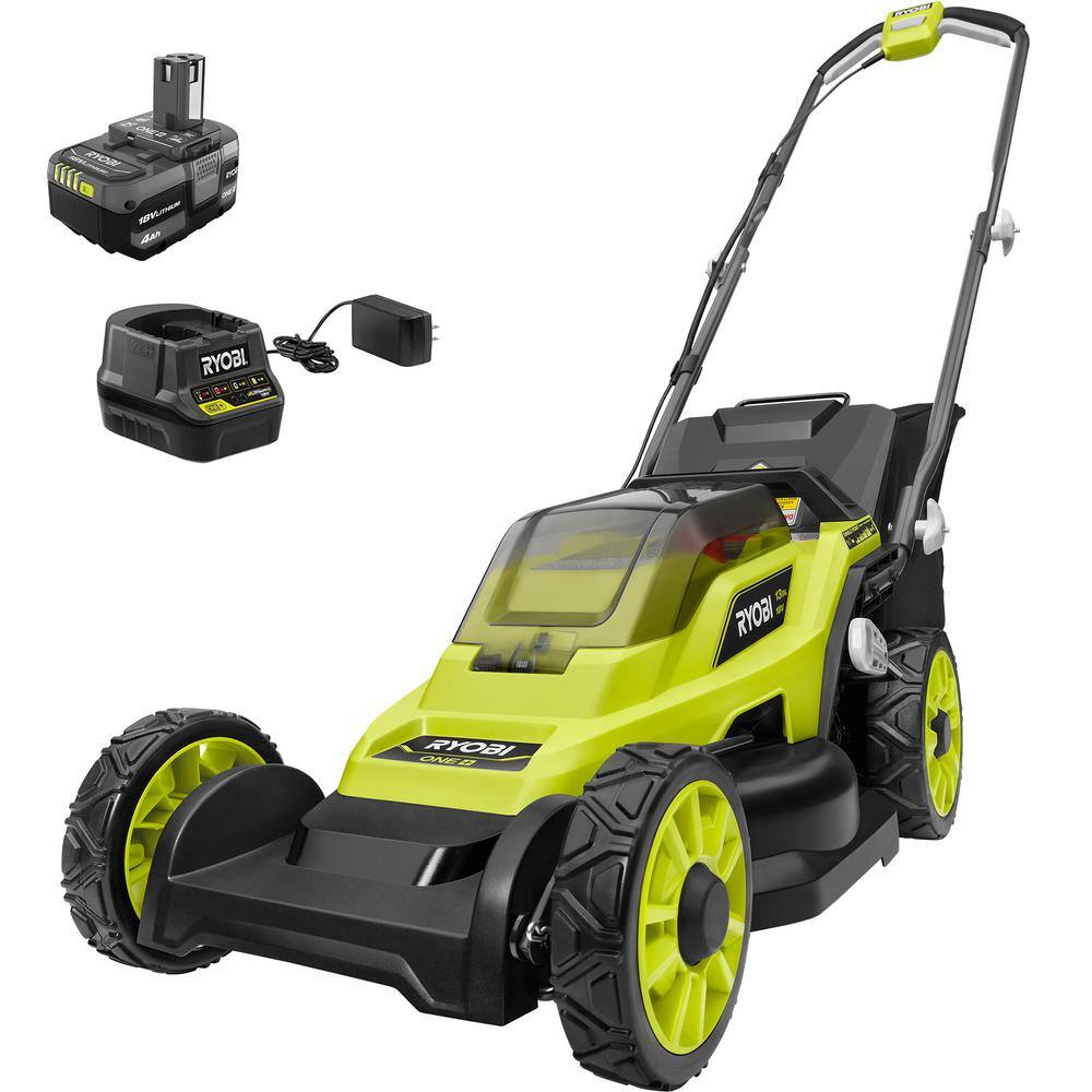 RYOBI ONE+ 18V 13 in. Cordless Battery Walk Behind Push Lawn Mower wit