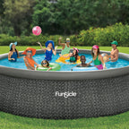Funsicle 12 Foot by 36 Inch Quickset Round Inflatable Ring Top Outdoor Above Ground Swimming Pool Set with Pump and Cartridge Filter, Dark Herringbone