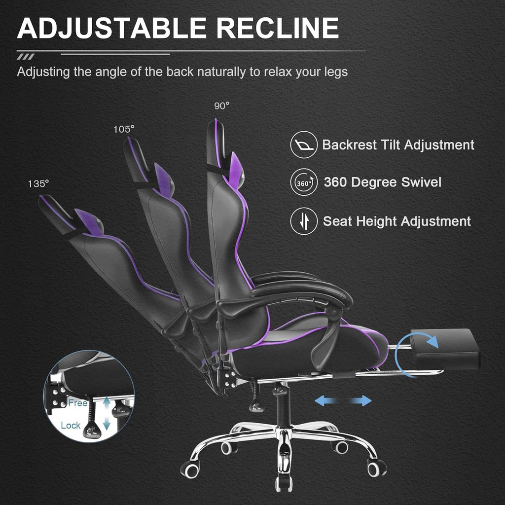 GTPLAYER Gaming Chair, Computer Chair with Footrest and Lumbar Support, Height Adjustable Game Chair with 360  -Swivel Seat and Headrest and for Office or Gaming (White)