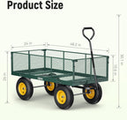 Steel Garden Cart, 2-in-1 1400 lbs Heavy Duty Utility Wagon, with Removable Mesh Sides to Convert into Flatbed, 240° U-Turn 13" Pneumatic Tires Garden Wagon for Farm Yard Lawn Garden Camping