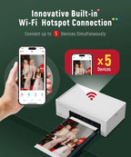 Liene 4�6 Photo Printer with Wi-Fi, 100 Sheets, Thermal-Dye Sublimation, for iPhone & Android