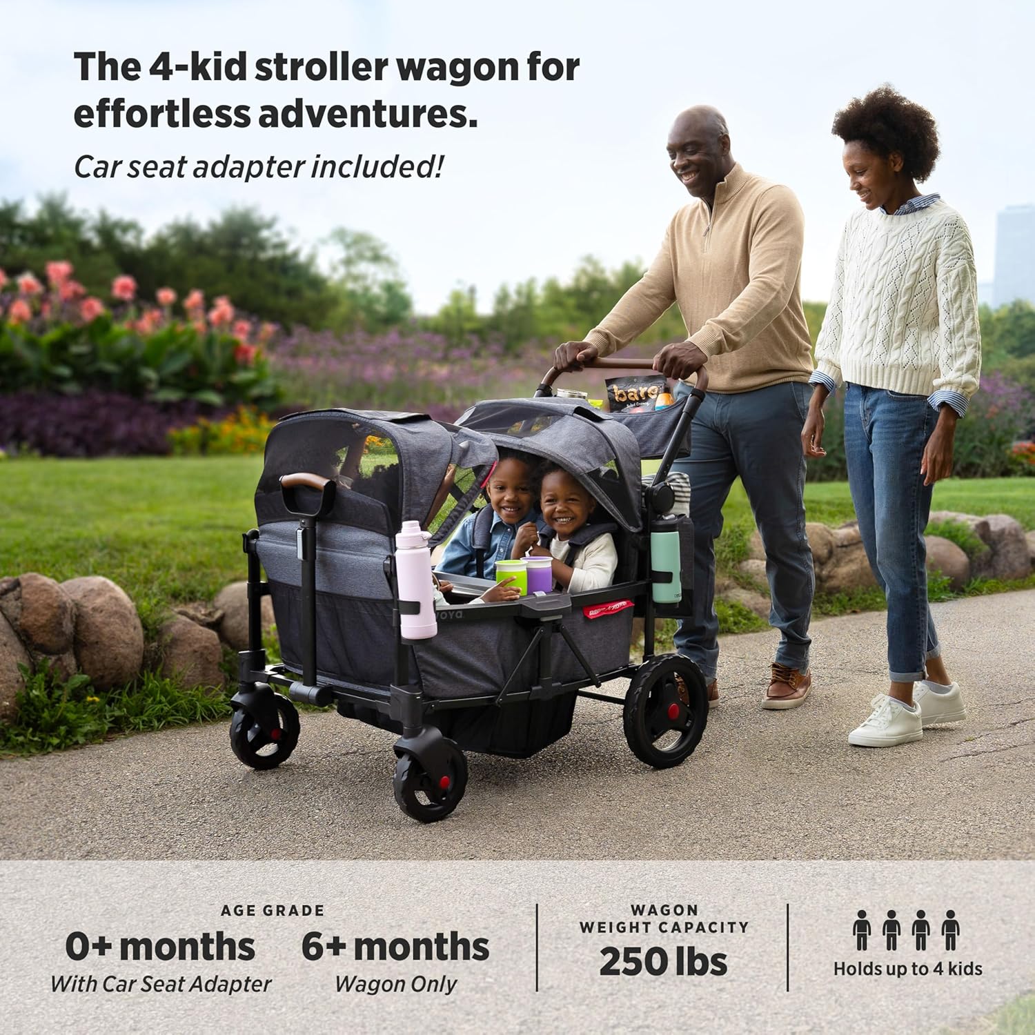Stroller Wagon, 4 Seater Wagon Stroller for Kids with Low Sides, Baby Stroller Wagon, Quad Stroller
