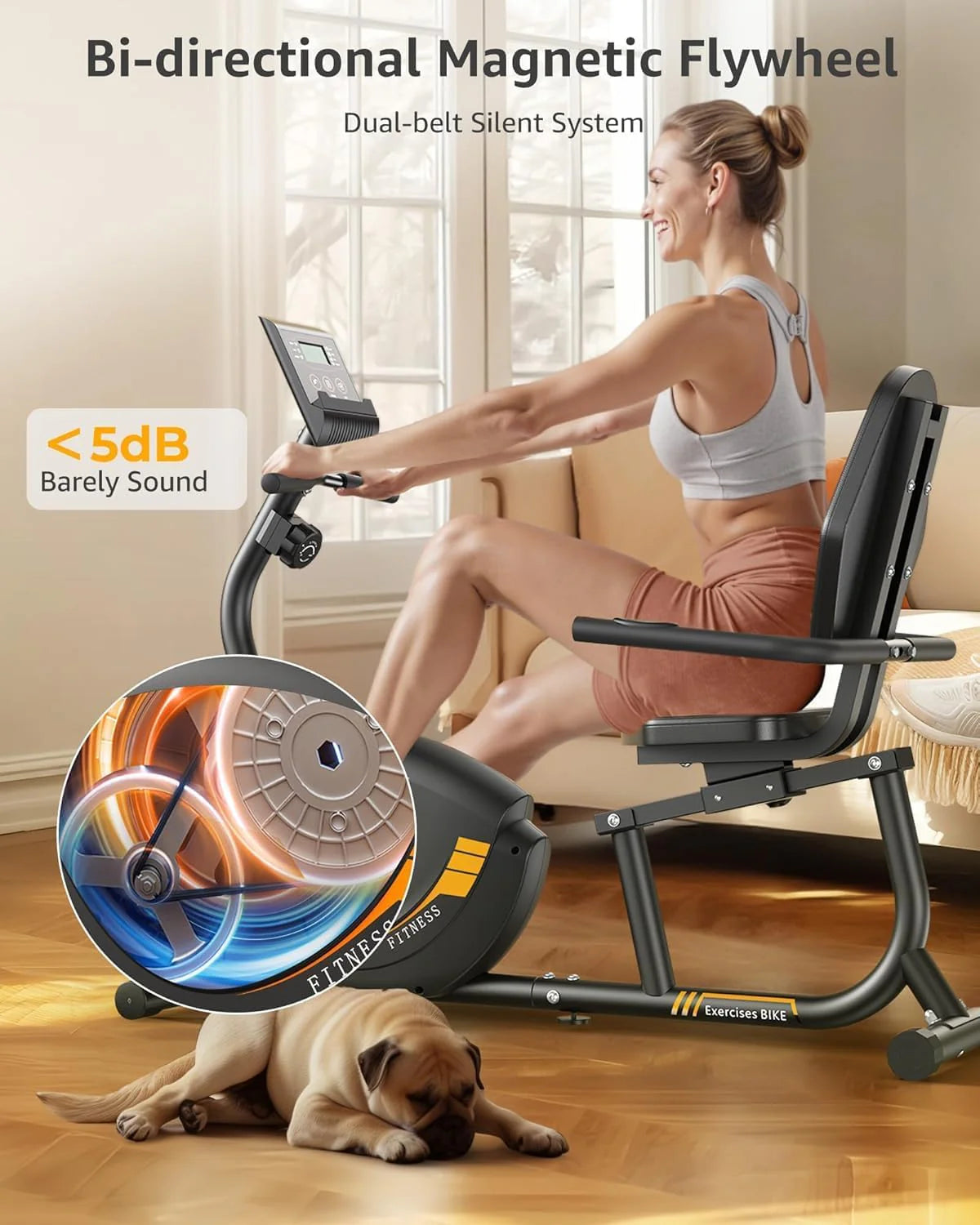 JEEKEE Recumbent Exercise Bike for Adults Seniors - Indoor Magnetic Cycling Fitness Equipment for Home Workout Black