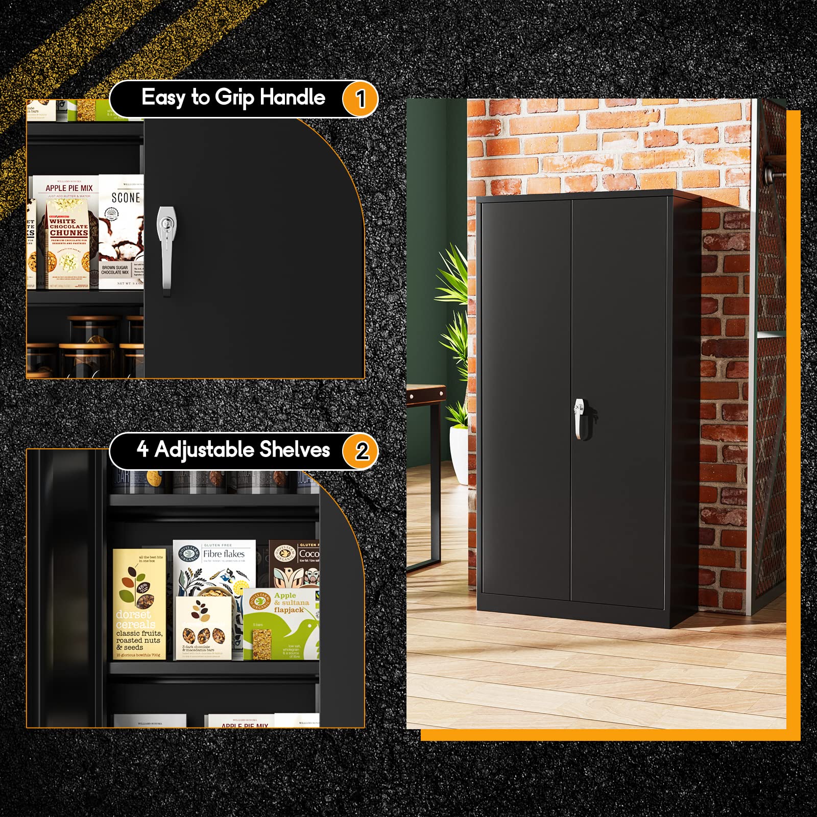 Greenvelly 72�� Black Storage Cabinet with Doors
