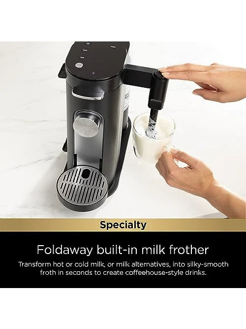 Ninja Pod & Grounds Specialty Single-Serve Coffee Maker, K-Cup Pod Compatible, Brews Grounds, Compact Design, Built-In Milk Frother, 56-oz. Reservoir, 6-oz. Cup to 24-oz. Mug Sizes, Black, PB051