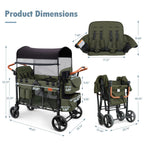 Wagon Stroller for 4 Kids, All-Terrain Wagon for Toddler with Canopy, Parent Organizer, Shoulder Bag, Adjustable Handlebar, Phone Holder, High Seat & 5 Point Harness, Ultimate Quad (Black)