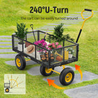Steel Garden Cart, 2-in-1 1400 lbs Heavy Duty Utility Wagon, with Removable Mesh Sides to Convert into Flatbed, 240° U-Turn 13" Pneumatic Tires Garden Wagon for Farm Yard Lawn Garden Camping