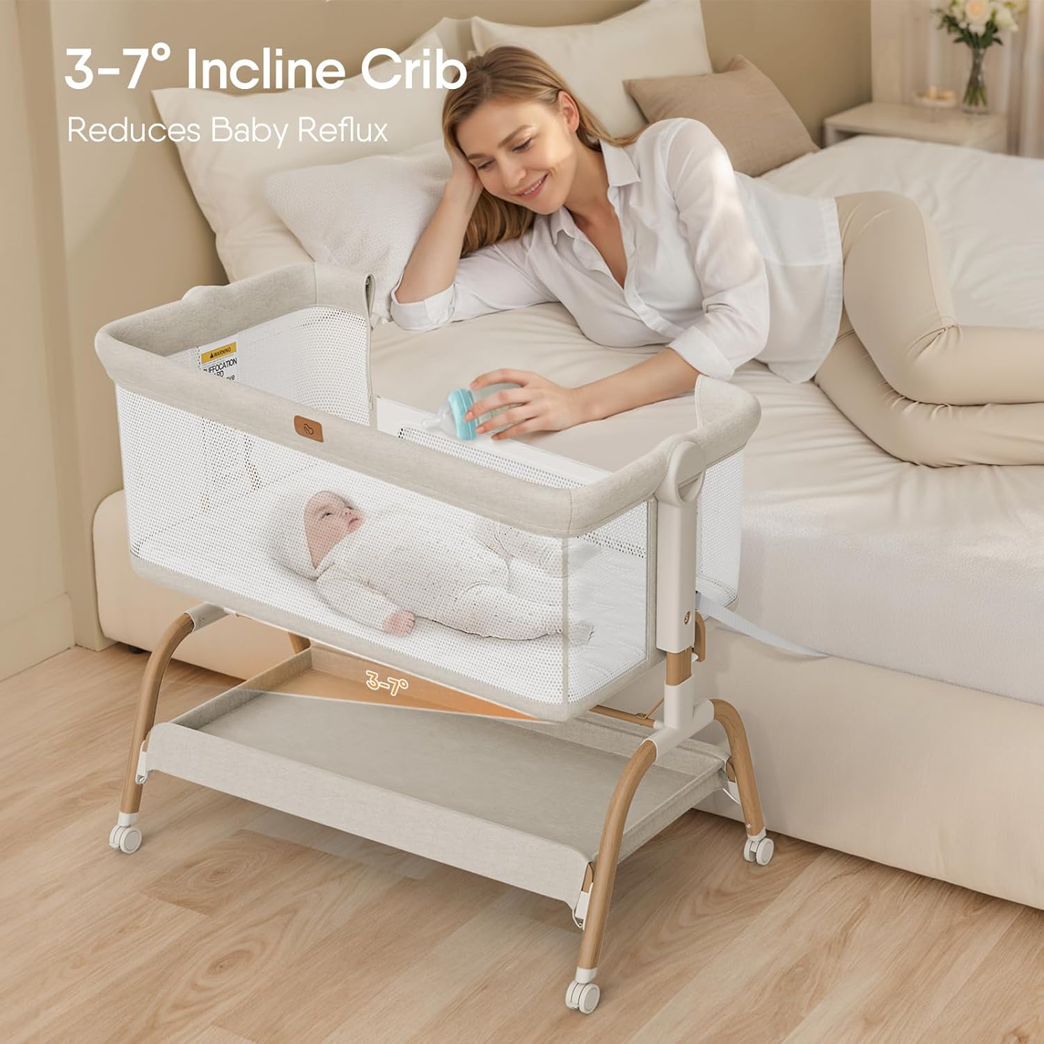BabyBond Baby Bassinet Bedside Crib with Mattress and Soft Breathable Sheet