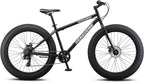 Mongoose Malus Mens and Women Fat Tire Mountain Bike, 26-Inch Bicycle Wheels, 4-Inch Wide Knobby Tires, Steel Frame, 7 Speed Drivetrain, Shimano Rear Derailleur, Disc Brakes