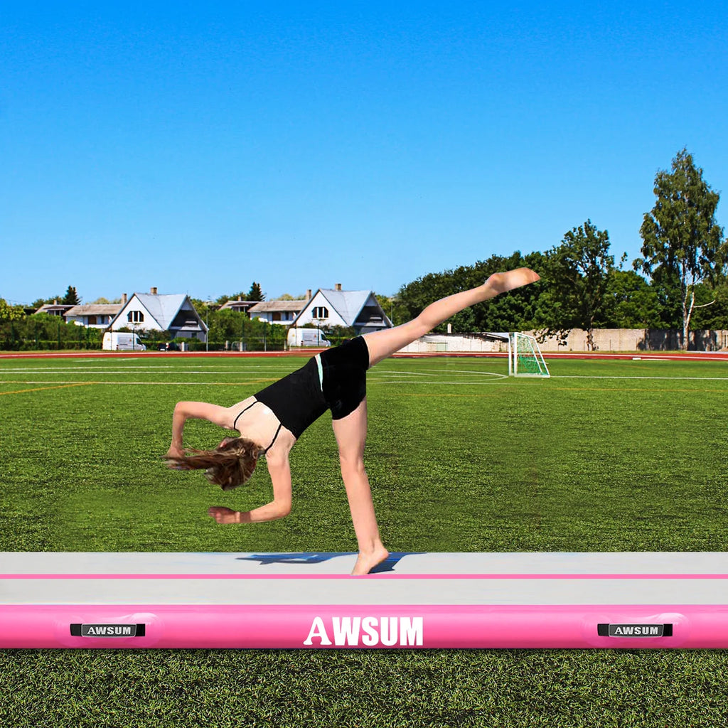 AWSUM Inflatable Air Gymnastics Mat – 10/13/16 ft, 4′′ Thick Tumble Track with Electric Pump for Home/Gym Use