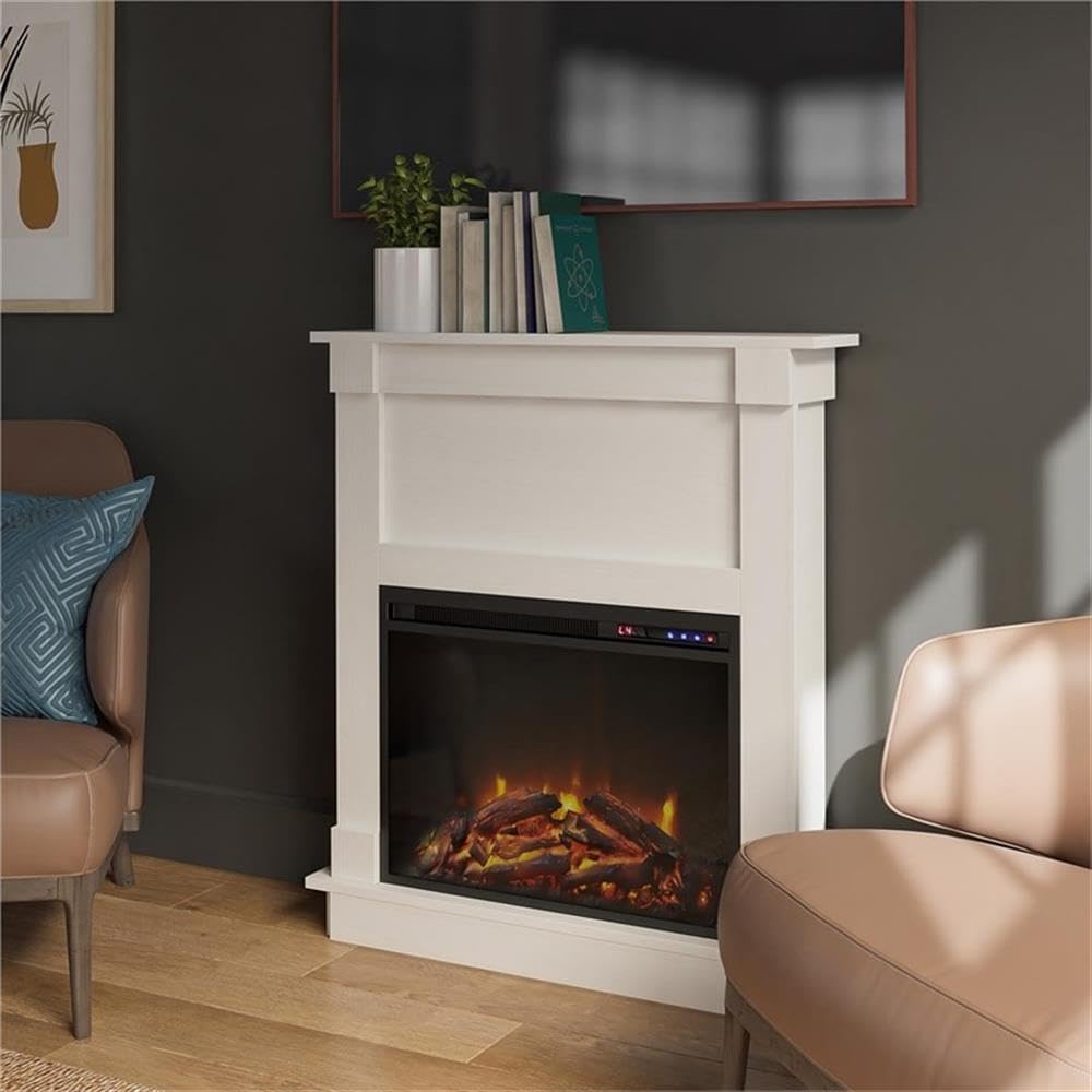 Ameriwood Home Ellsworth Fireplace with Mantel, White - Cozy Electric Heater