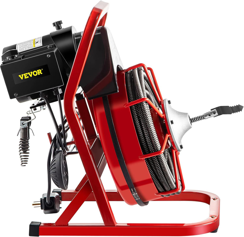 Drain Cleaner Machine, 75 Ft x 3/8 Inch Drain Cleaning Machine Fits 1 to 4 Inch Pipes, Portable Drain Auger Cleaner with 4 Cutters, Electric Drain Clog Remover Plumbing Tool