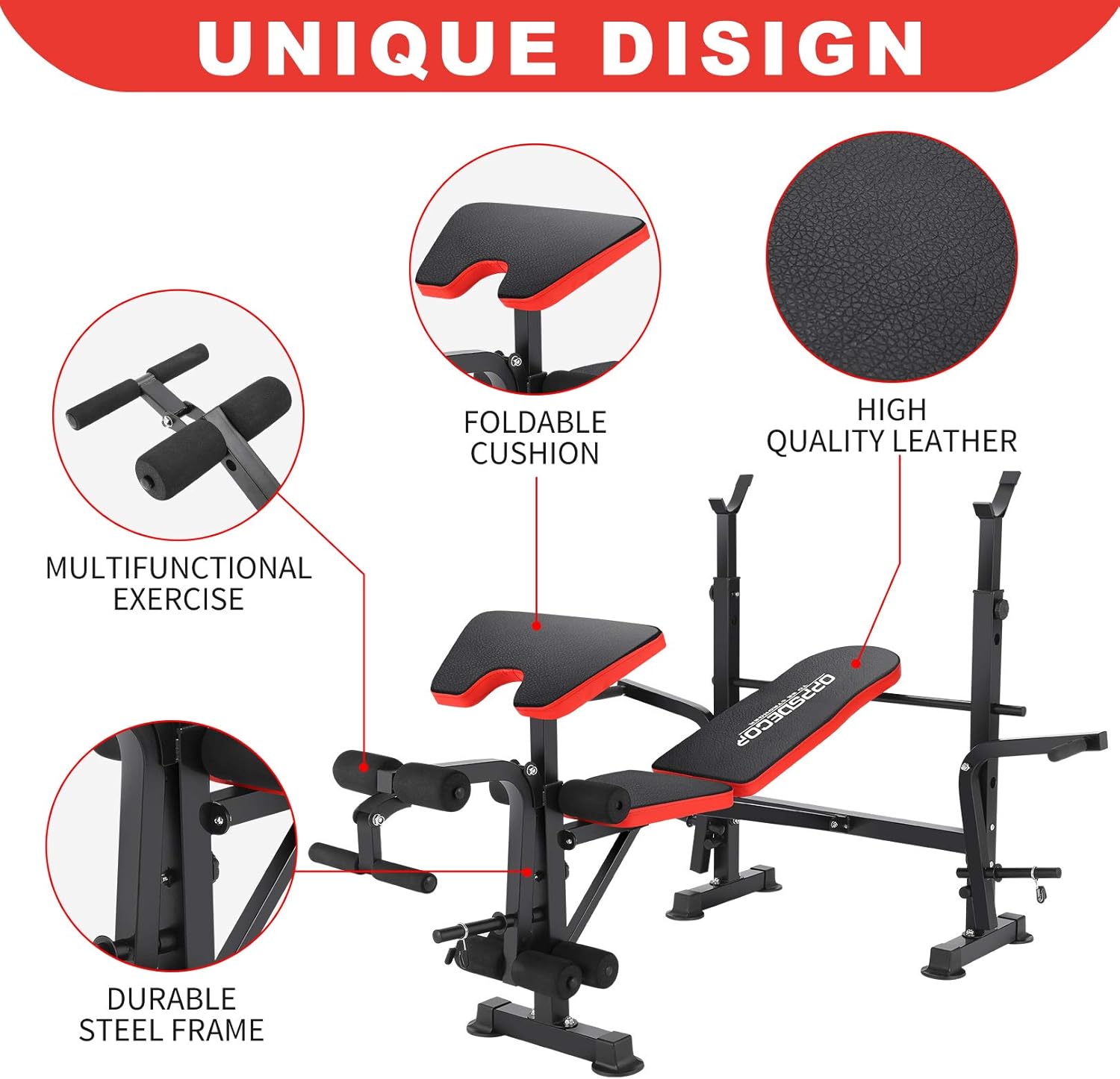OPPSDECOR 6 in 1 Weight Bench Set with Squat Rack