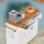4 EVER WINNER White Kitchen Island with Storage on Wheels, Rolling Kitchen Island Cart with 2 Drawers& 4 Storage Cabinets, Wooden Countertop, Towel Racks, Adjustable Shelves