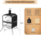 PIZZELLO Large Wood Fired 2-Layer Pizza Ovens with Pizza Stone, Pizza Peel, Grill Grate