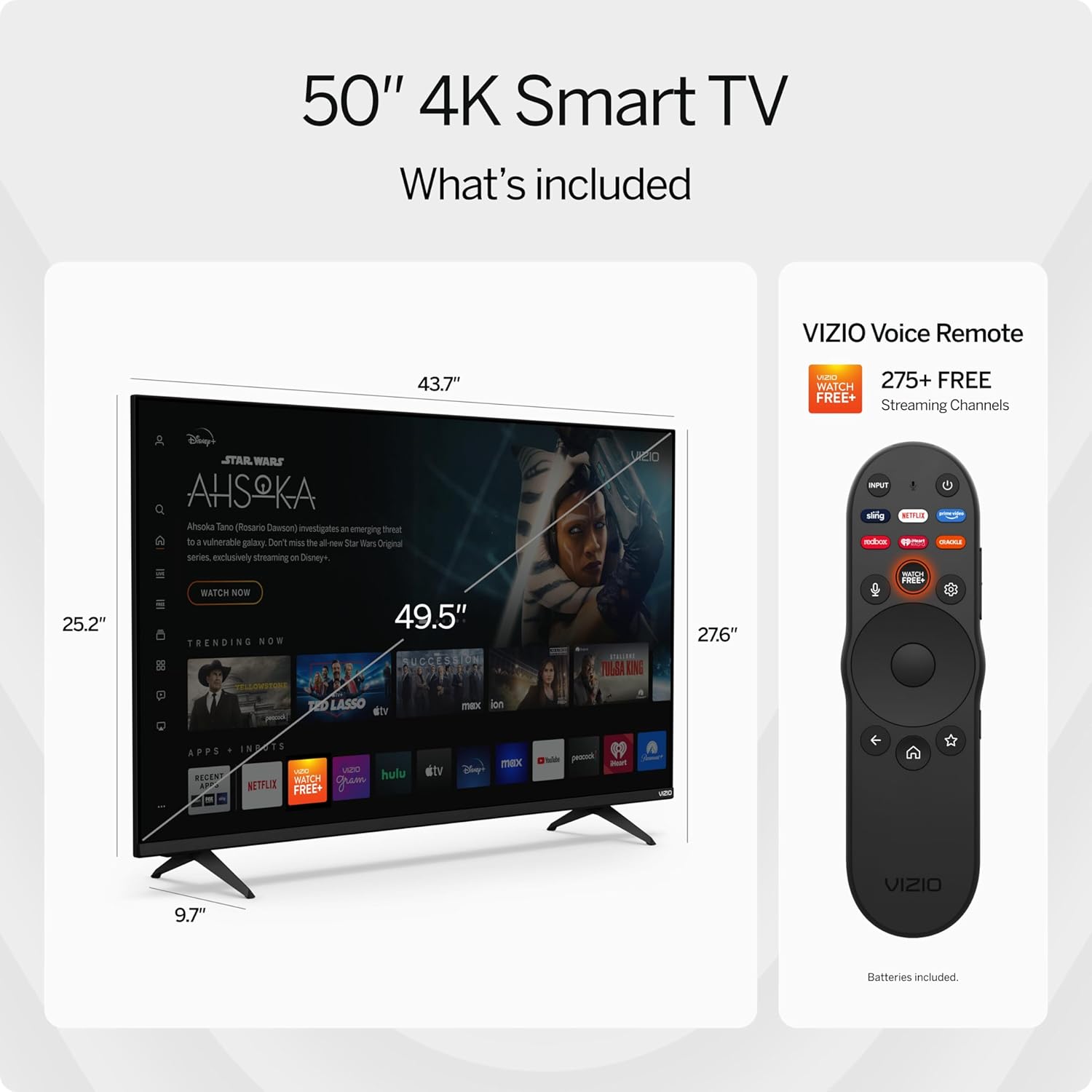VIZIO 50′′ 4K Resolution HDR Smart TV, Dolby Vision HDR/HDR10+, WiFi 6 – (Renewed)