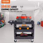 VEVOR 3 Shelf 550LBS Heavy Duty Plastic Rolling Utility Cart