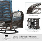 VONZOY 3 Pieces Patio Furniture Set with Rocking Chair, Thickened Cushions