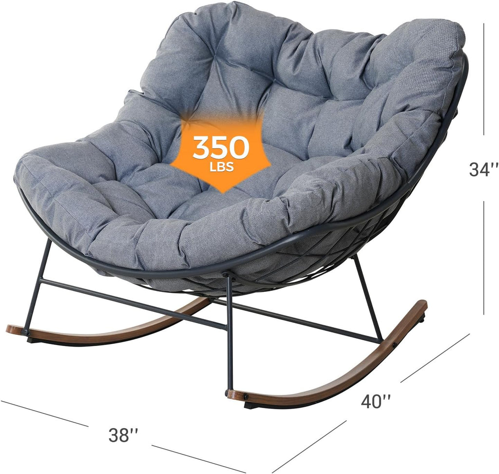 Grand patio Rocking Chair Outdoor, E-Coated Papasan Rocking Chair with Cushion