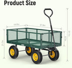 Steel Garden Cart, 2-in-1 1400 lbs Heavy Duty Utility Wagon, with Removable Mesh Sides to Convert into Flatbed, 240° U-Turn 13" Pneumatic Tires Garden Wagon for Farm Yard Lawn Garden Camping
